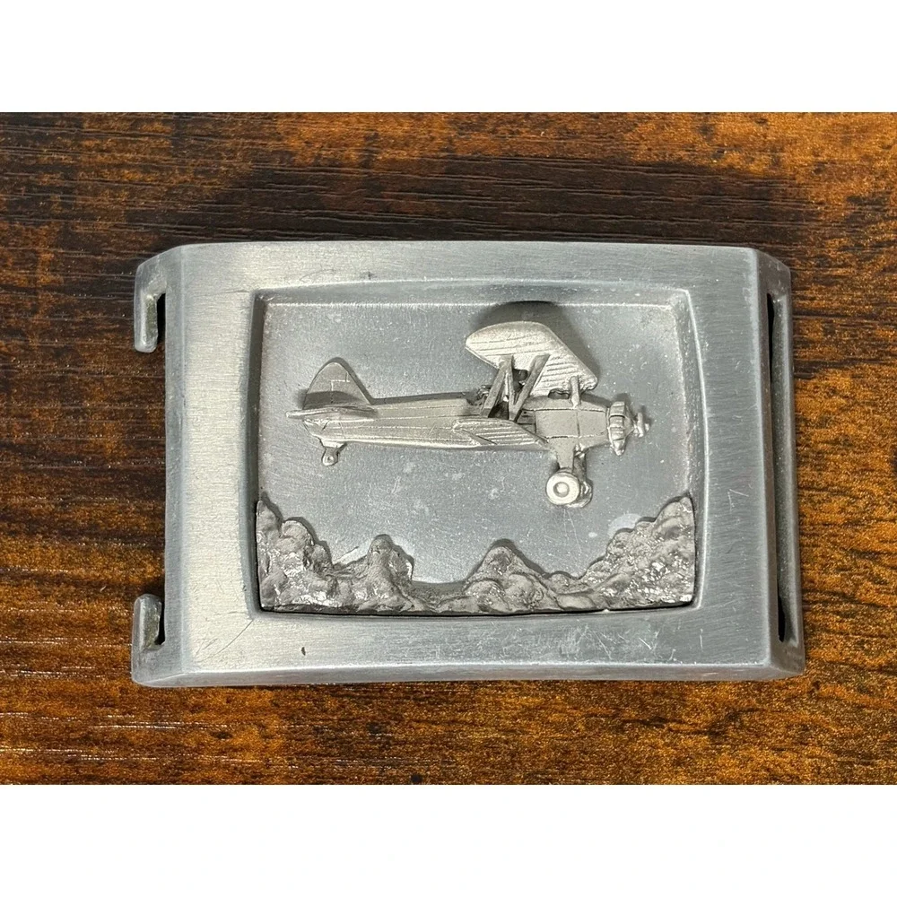 Biplane Belt‎ Buckle Vintage Pewter E. Hull 1976 Airplane Western